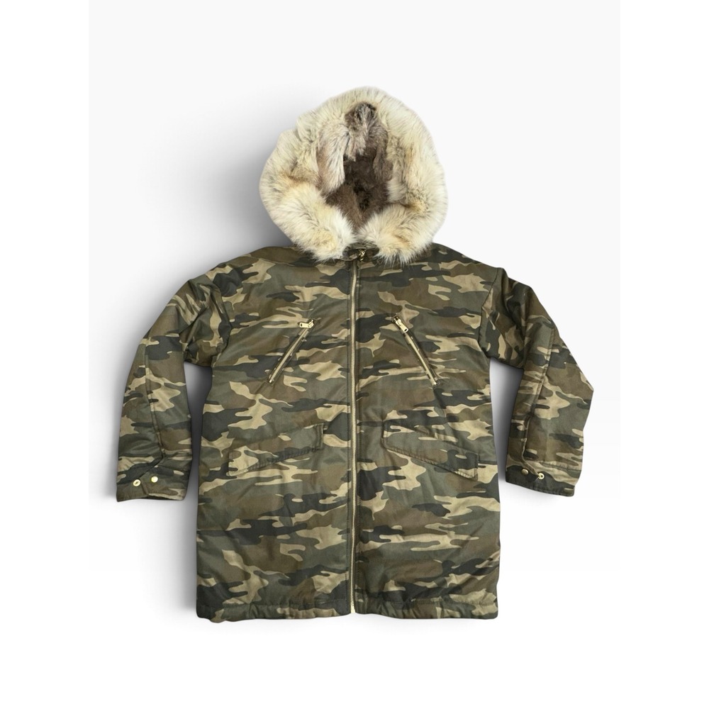 Zara Trafaluc Camo Parka Women S Green Camouflage Faux Fur Hood Utility Jacket